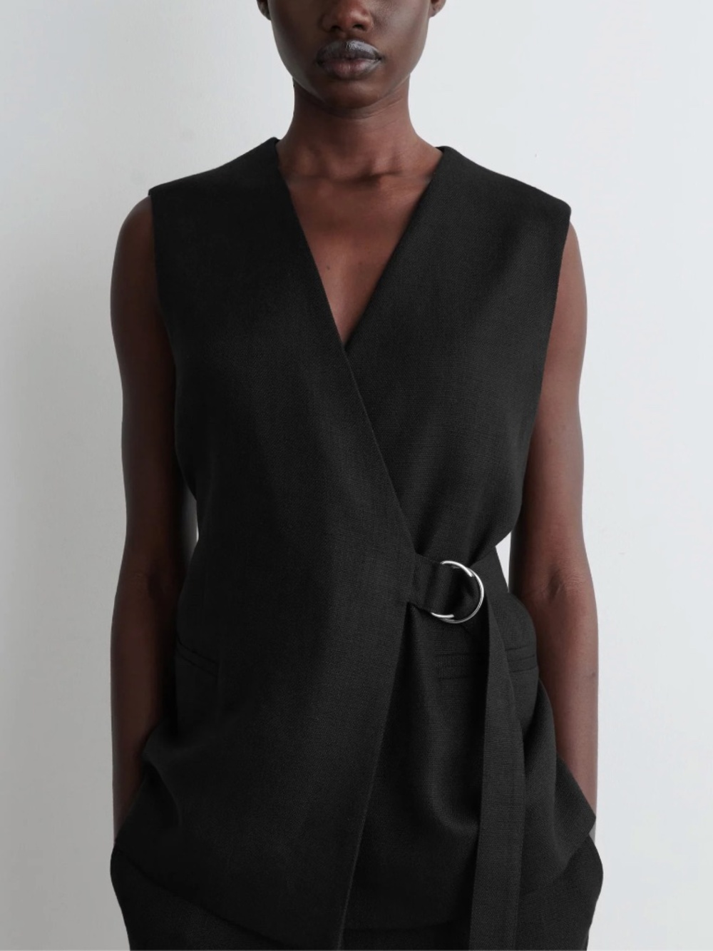 COS Belted Wrap Front Waistcoat Vest Women's Size 12 Black NWT (A)